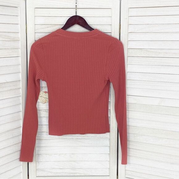 Self Esteem Ribbed Knit V Neck Crop Shirt Spice Orange Medium - Picture 8 of 12